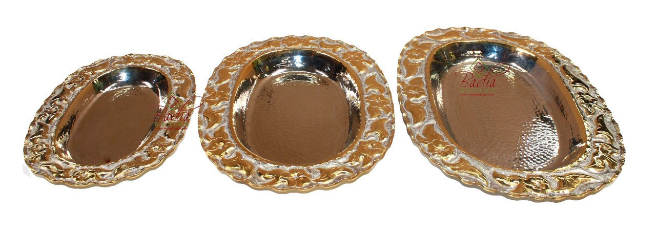 Oval Shaped Engraved Gold and Silver Brass Tray