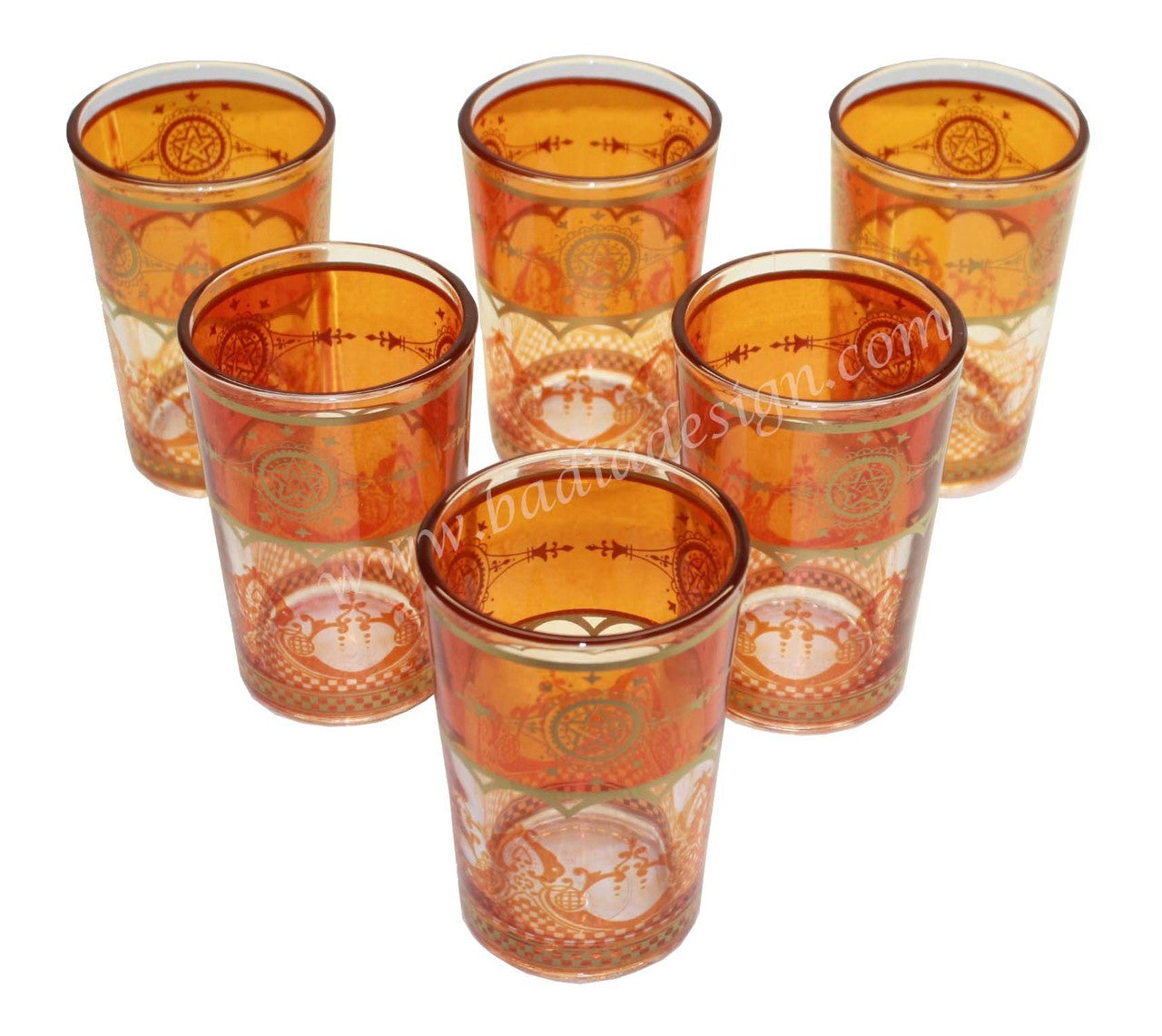 Gold Motif Moroccan Tea Glass Set - Pack of 6