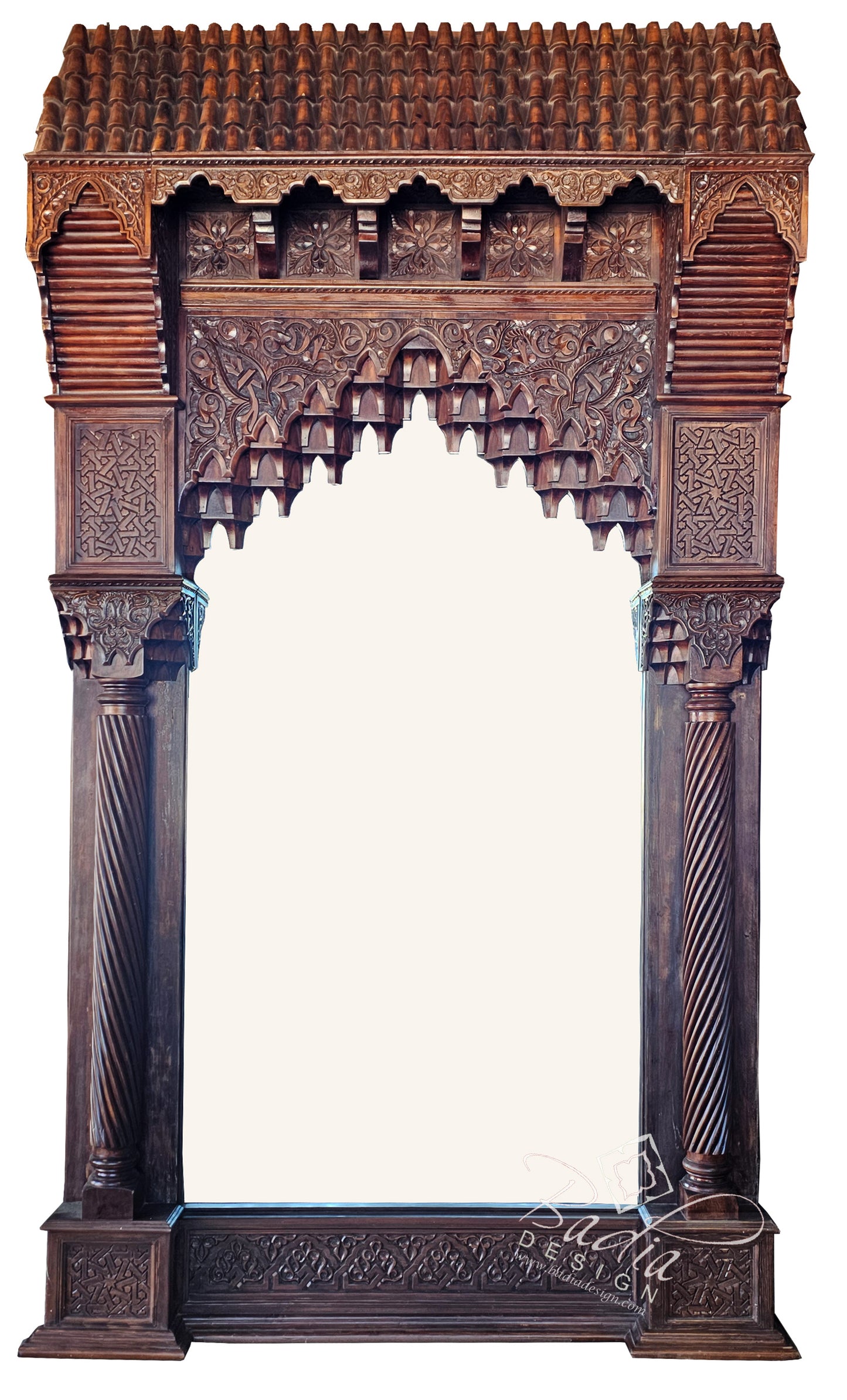 Large VIntage Stained Hand Carved Wooden Mirror