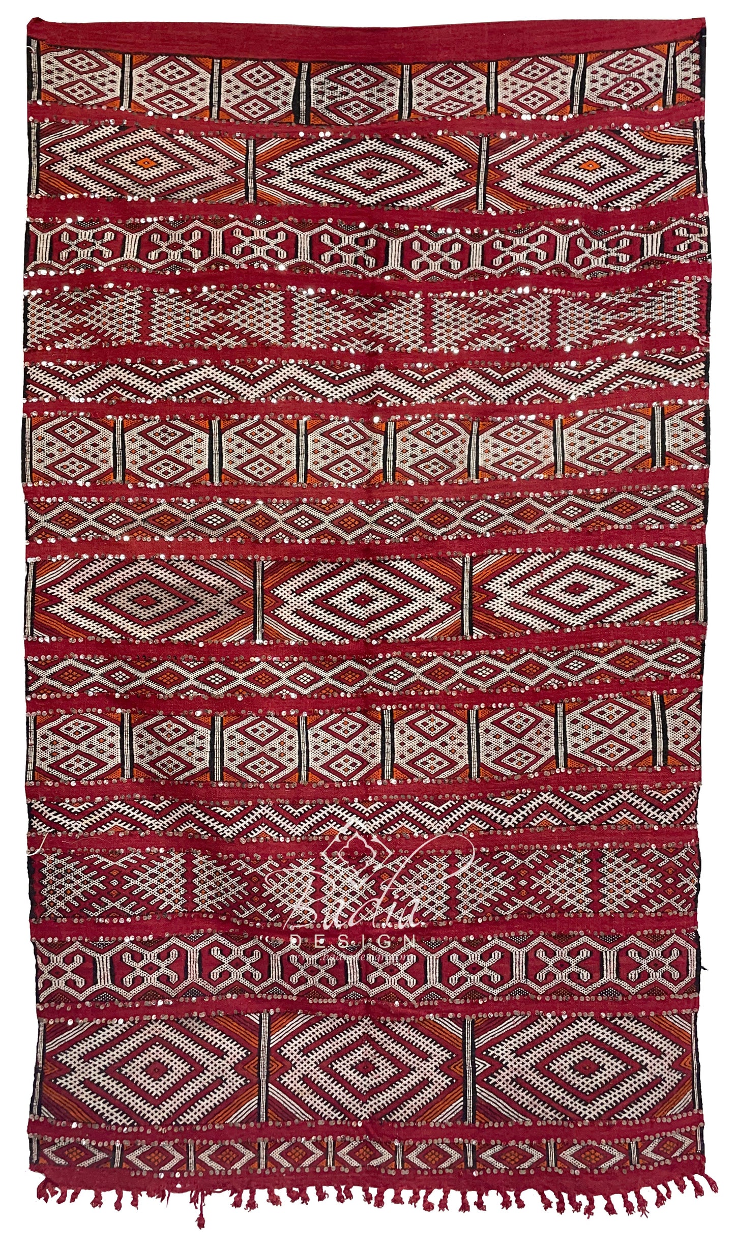 Red Moroccan Kilim Rug with Silver Sequin