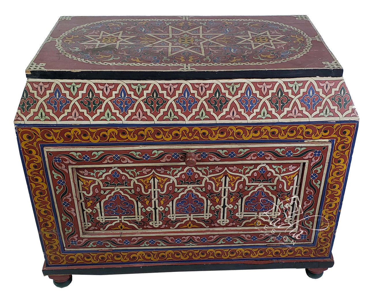 Red Vintage Hand Painted Cedar Wood Trunk