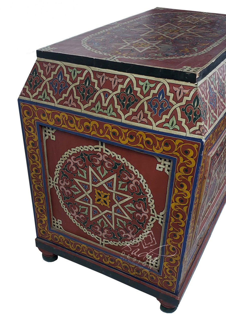 Red Vintage Hand Painted Cedar Wood Trunk
