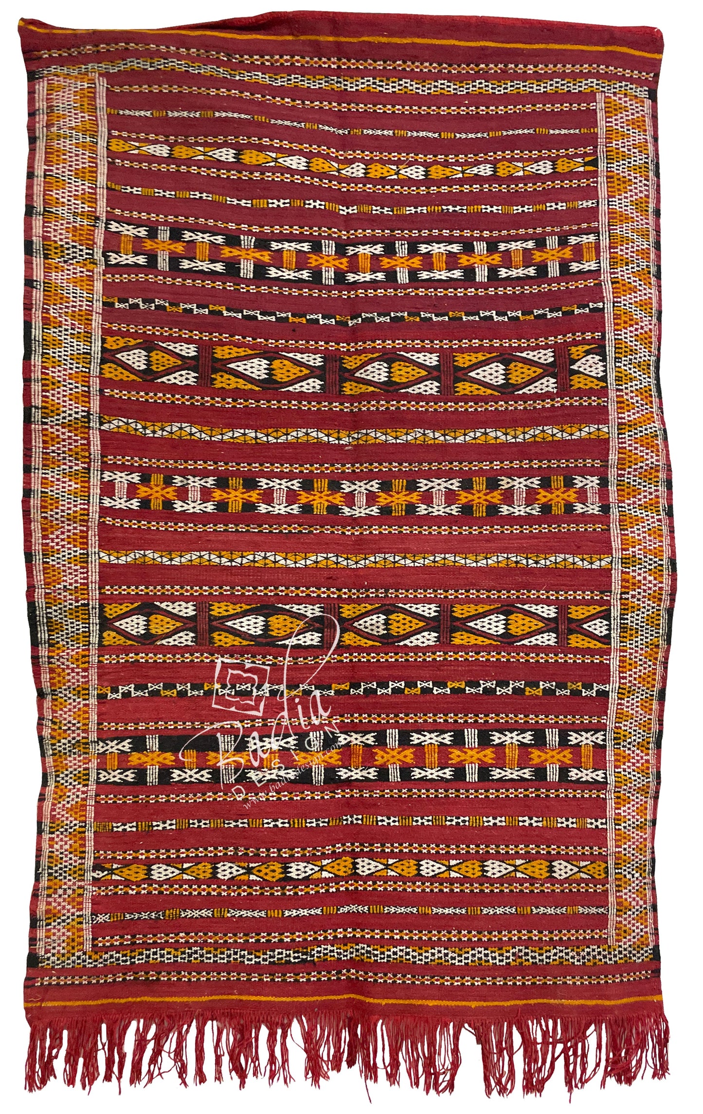 Small Maroon Color Moroccan Kilim Rug