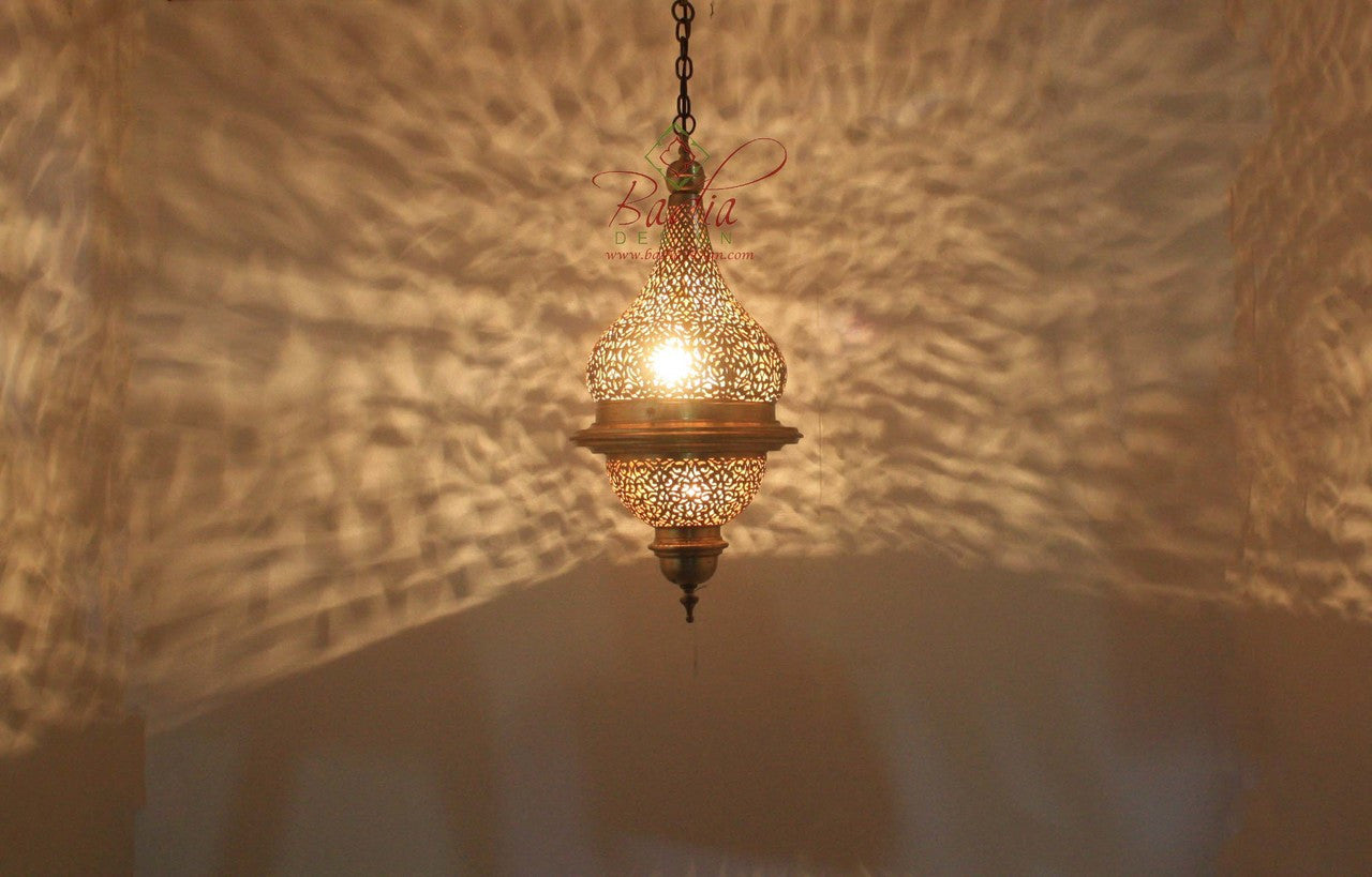 Tall Hand Punched Brass Chandelier