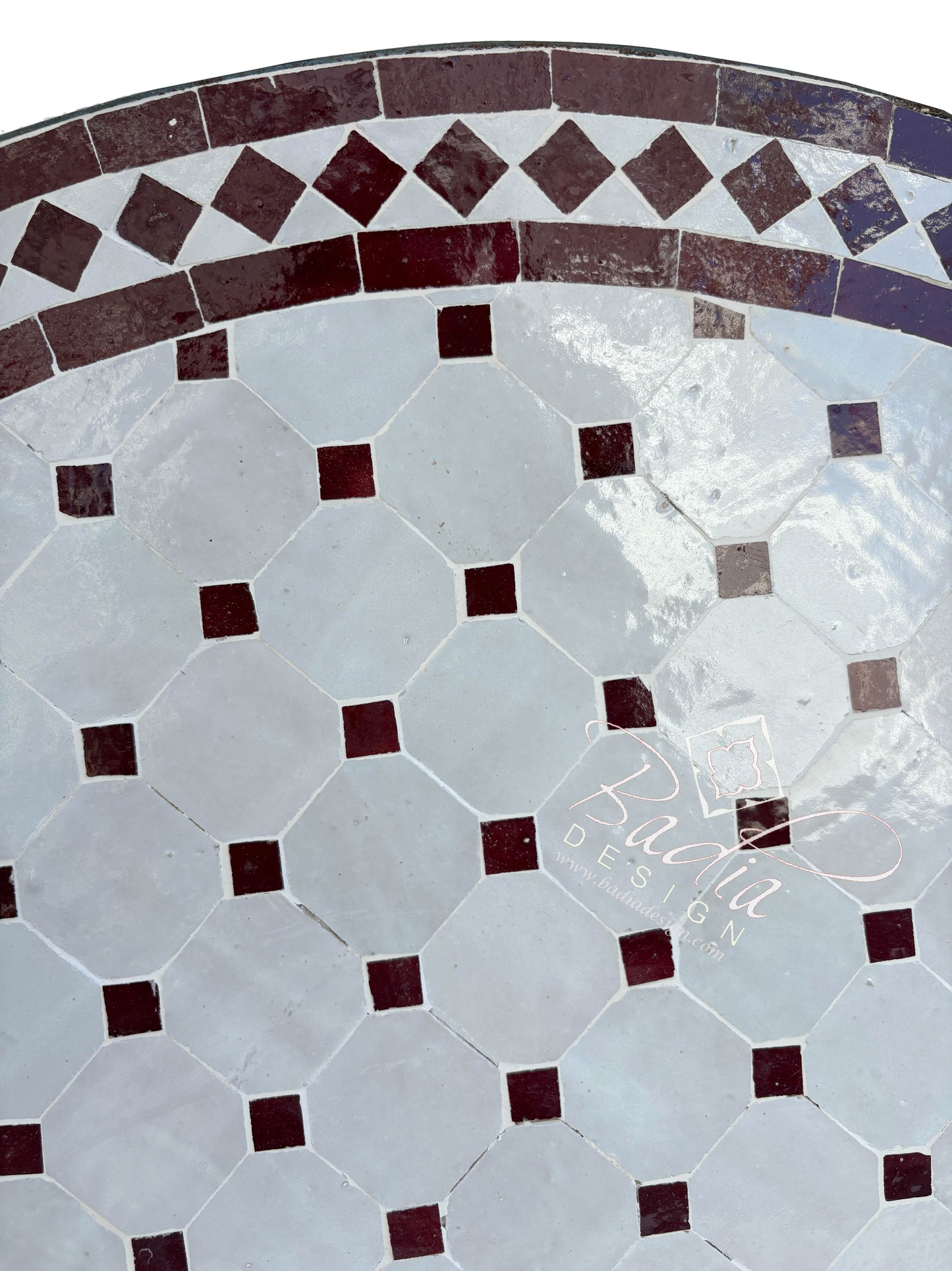 36 Inch Brick Red and Off White Tile Table Top