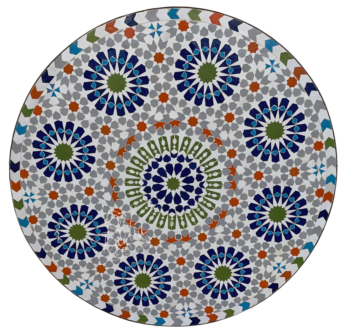 Moroccan Intricately Designed Round Tile Table Top