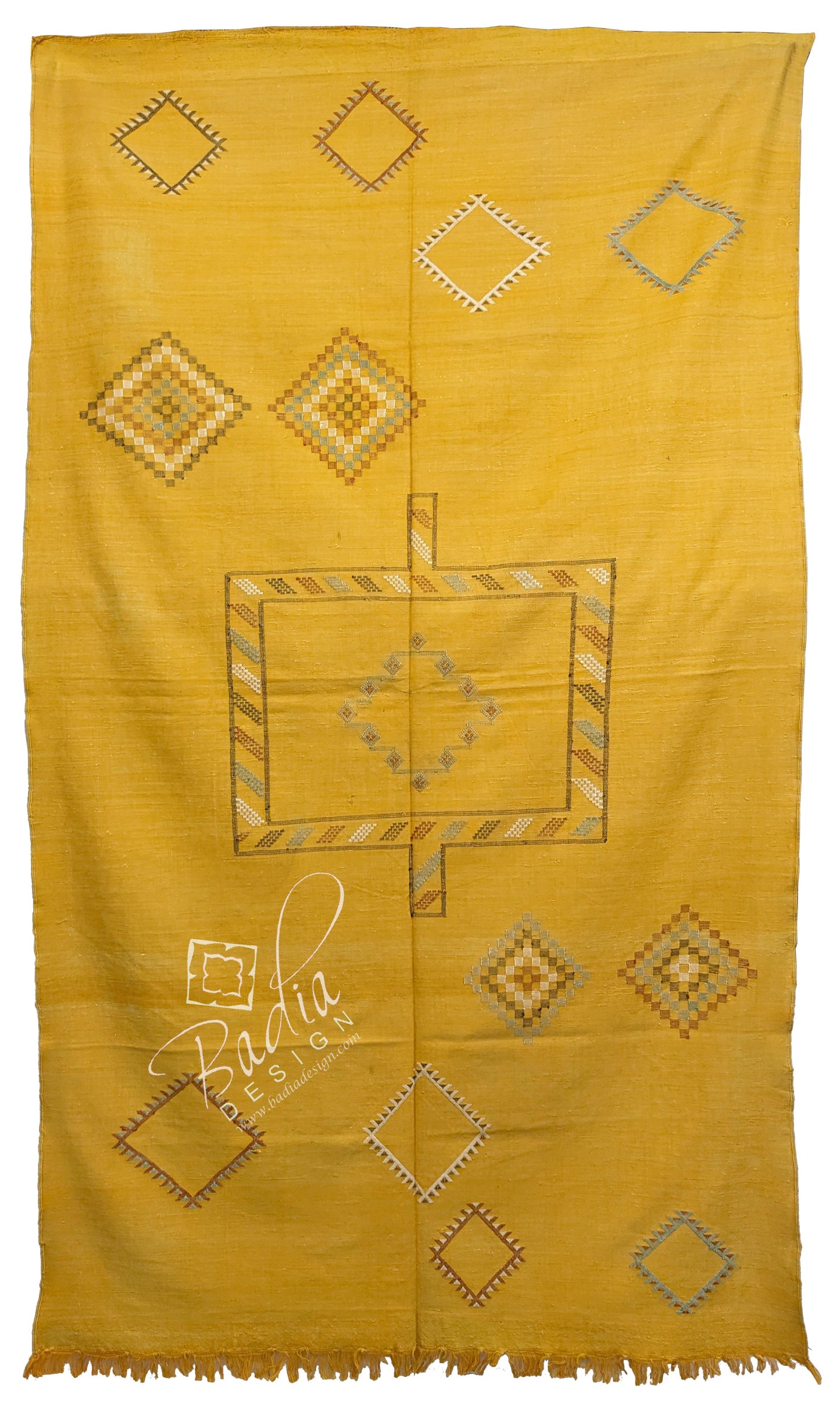 Moroccan Yellow Cactus Silk Rug with Tribal Designs