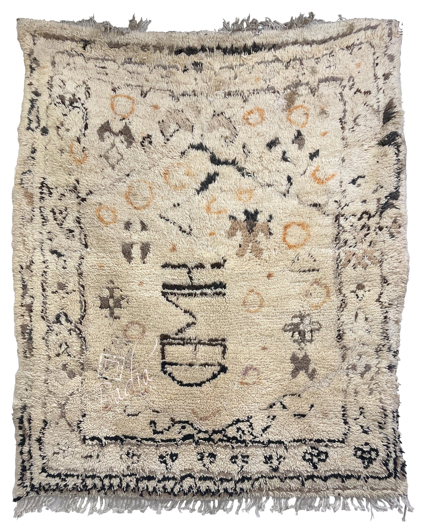 Brown and Beige Moroccan Rug with Geometric Tribal Designs