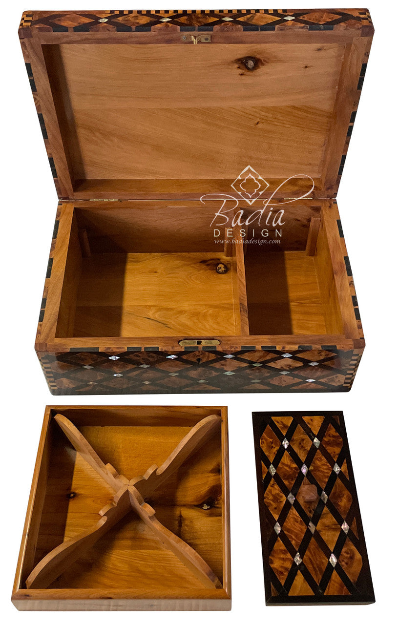 Wooden Thuya Jewelry Box with Mother of Pearl Inlay
