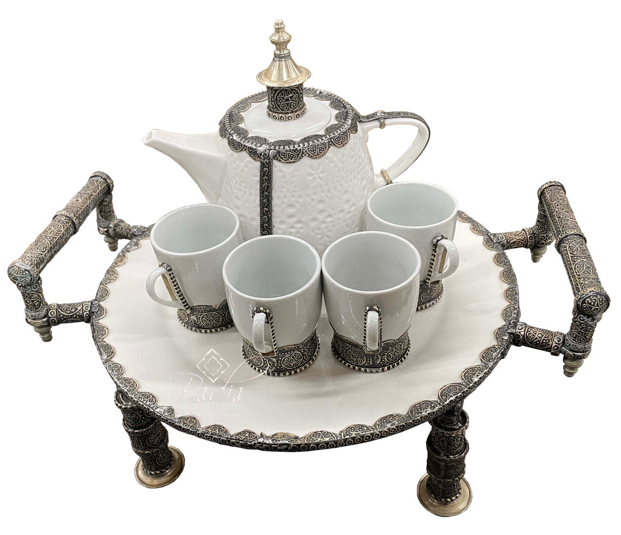 White Ornate Ceramic Tea Cup Set