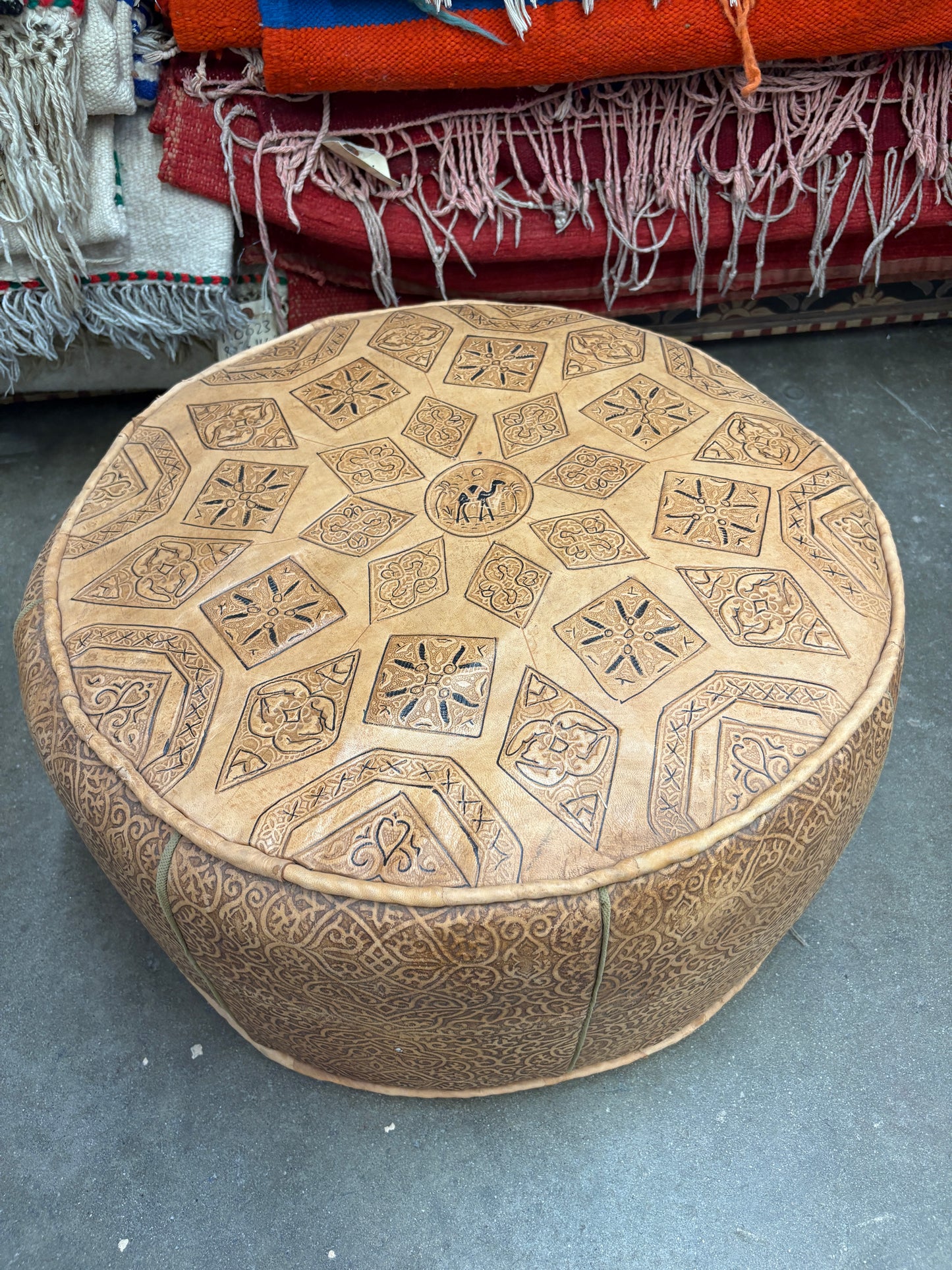 Carved Premium Leather Pouf