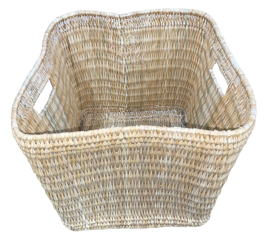 Square Shaped Handwoven Straw Basket - HB030