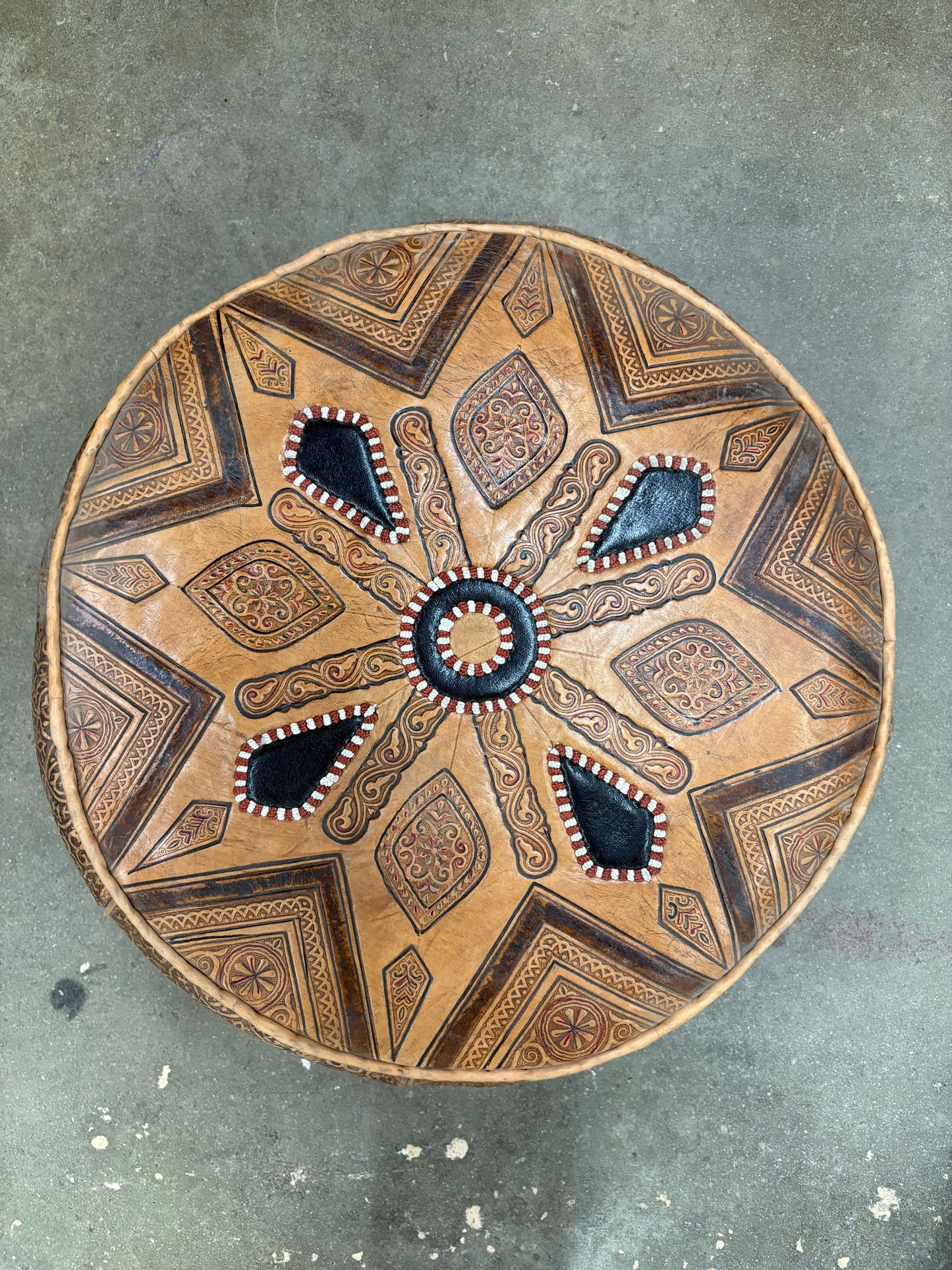 Carved Premium Leather Pouf