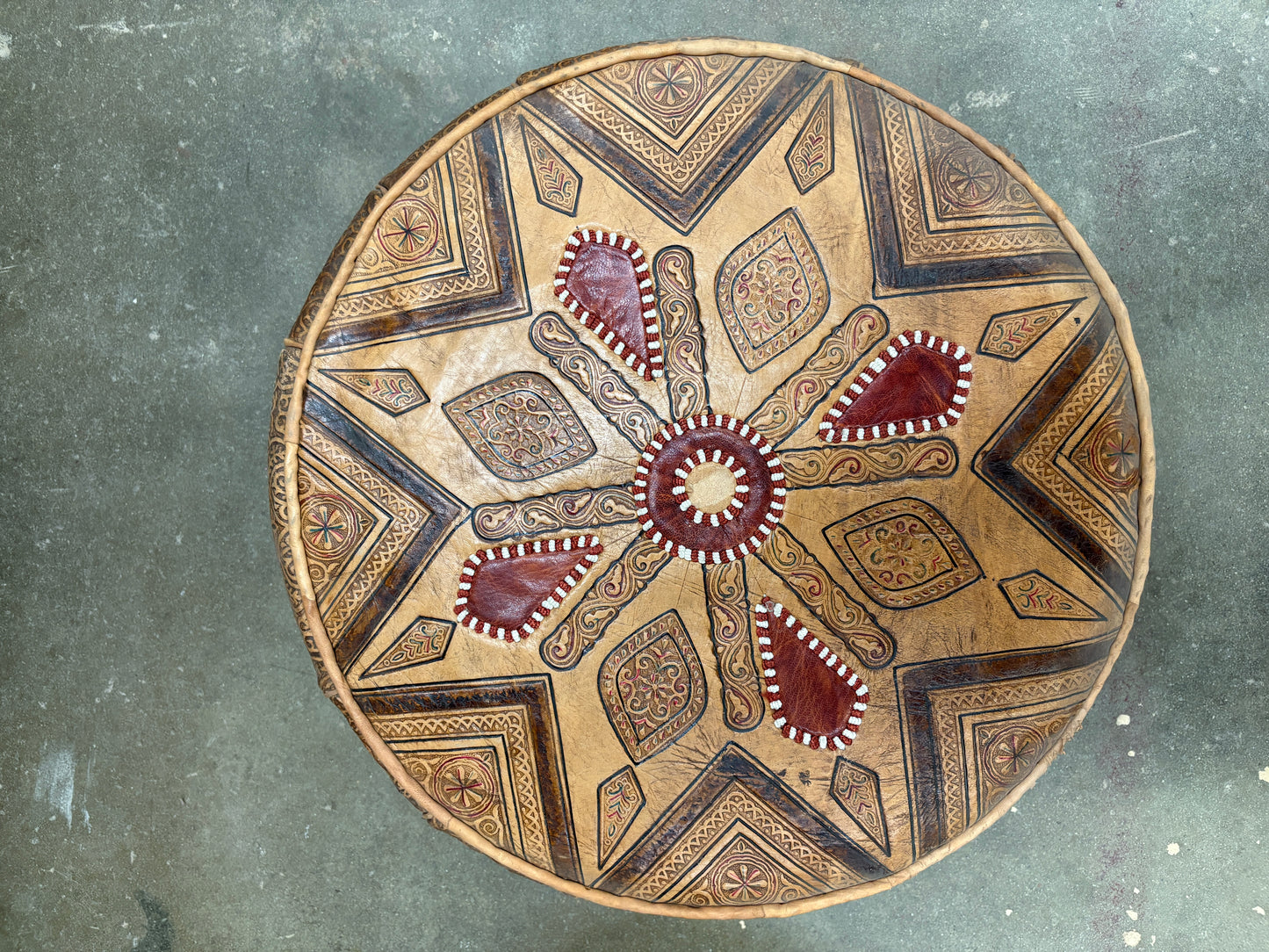 Carved Premium Leather Pouf