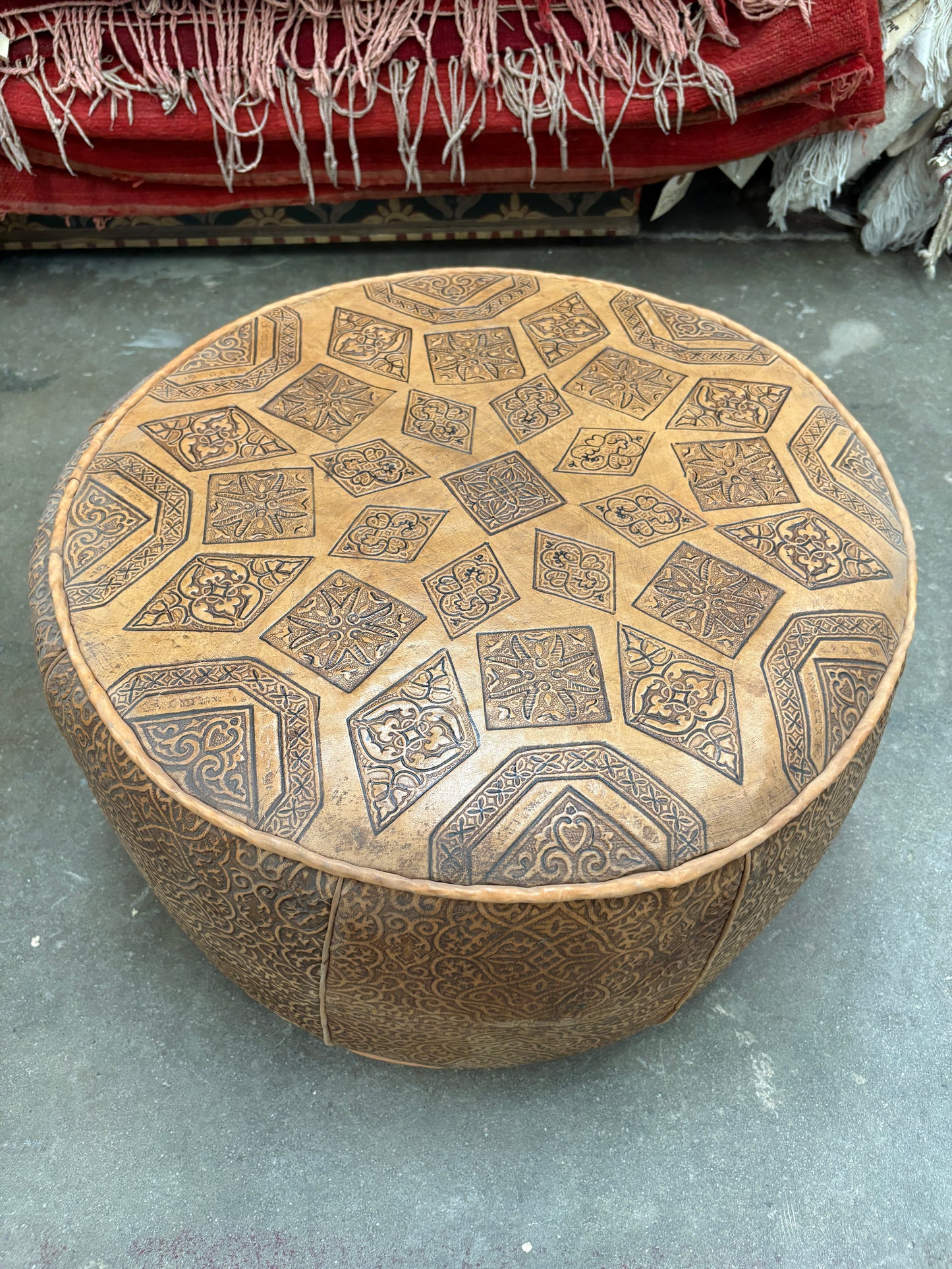 Carved Premium Leather Pouf