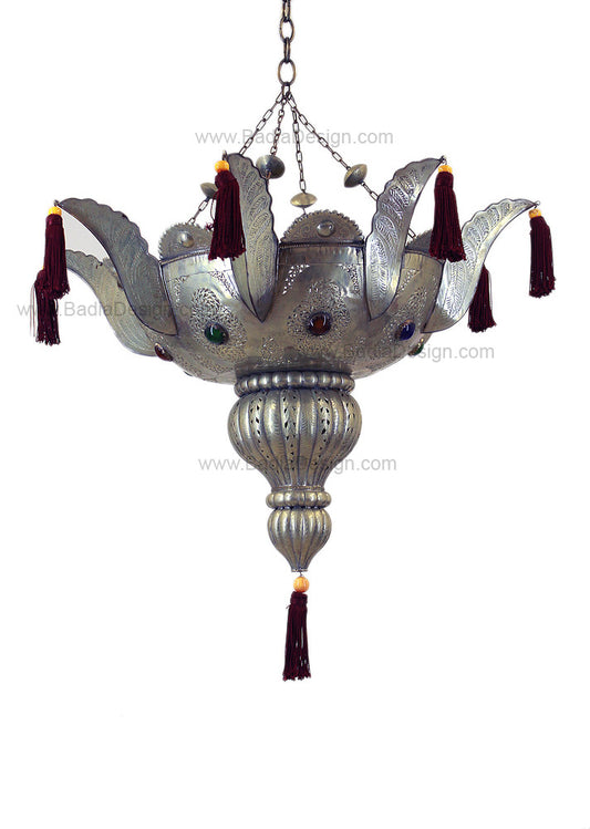 Moroccan Silver Chandelier with Multi-Color Glass Eyelets