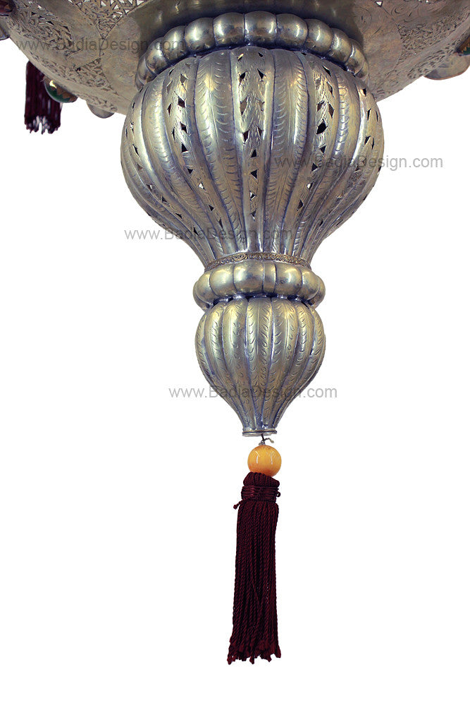 Moroccan Silver Chandelier with Multi-Color Glass Eyelets