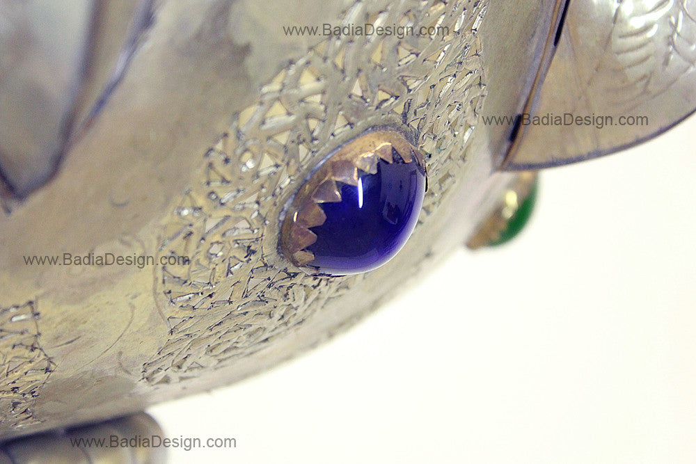 Moroccan Silver Chandelier with Multi-Color Glass Eyelets