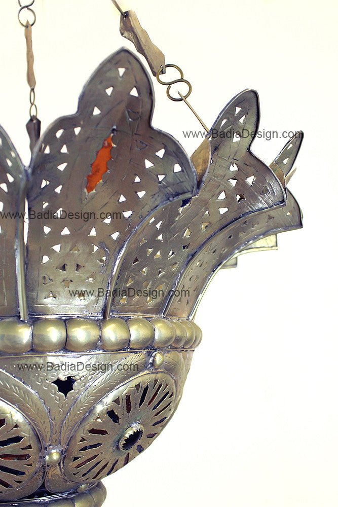 Silver Chandelier with Multi-Color Glass