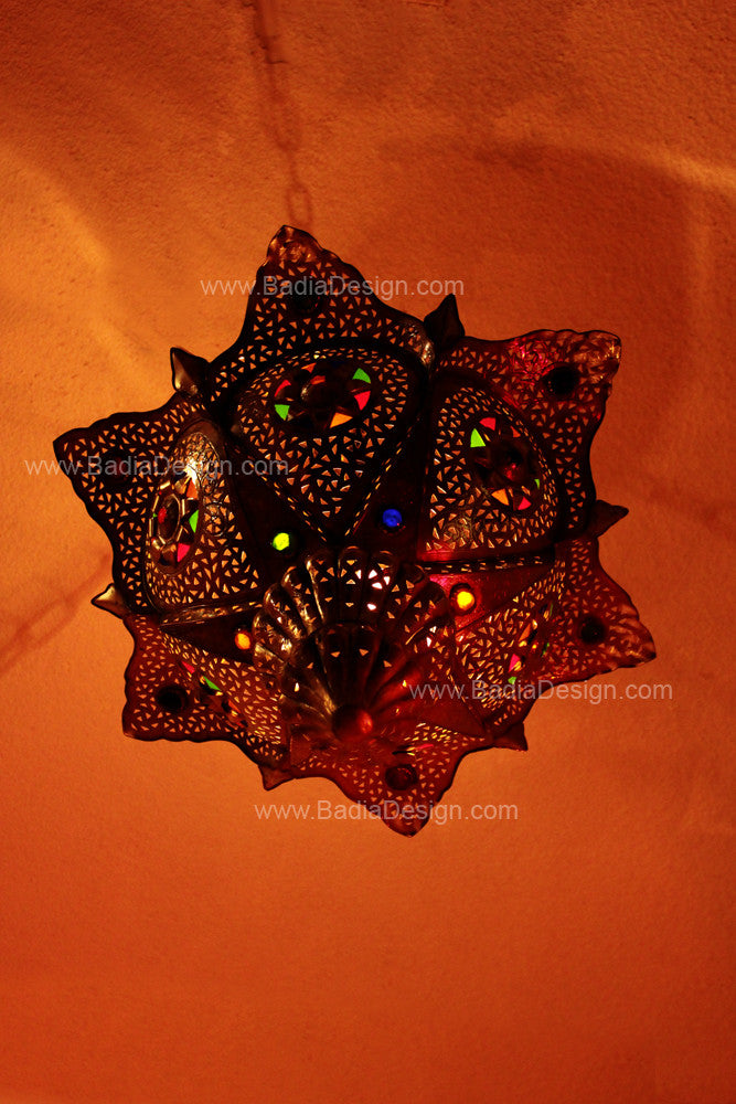 Silver Chandelier with Multi-Color Glass