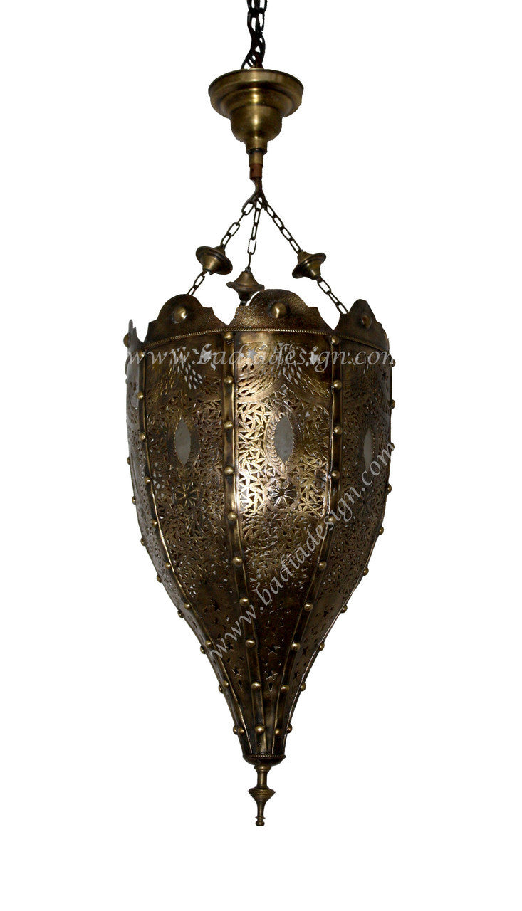 Pointed Brass Chandelier with White Glass