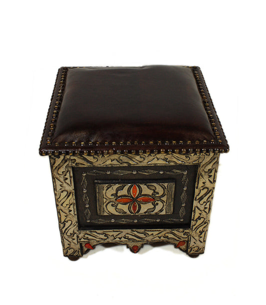 Embossed Metal and Bone Ottoman
