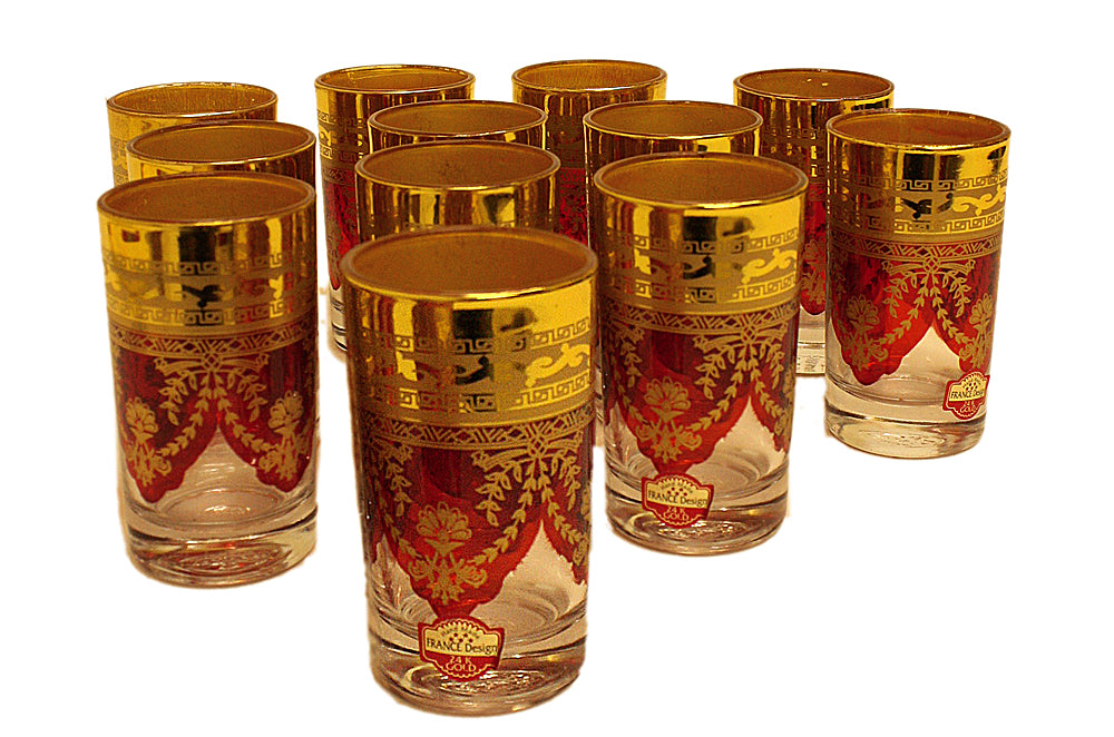 Red Tea Glasses with Gold Floral Motif - TG015