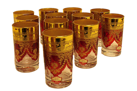 Red Tea Glasses with Gold Floral Motif - TG015