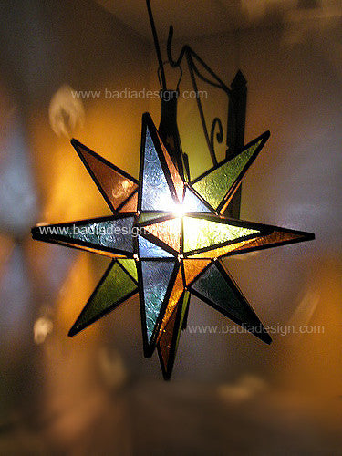 Star Lantern with Patterned Colored Glass