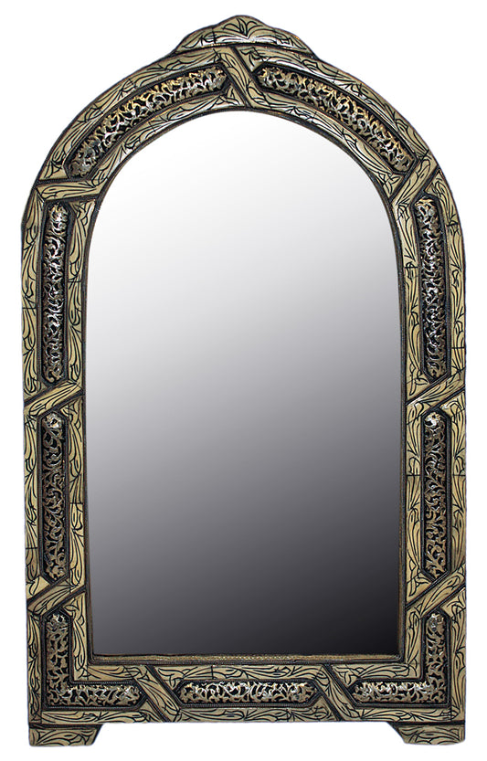 Arched Beige Camel Bone Inlay Metal Mirror