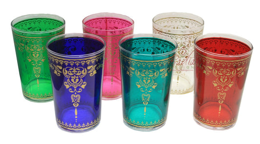 Moroccan Multi Color Tea Glass Set - Pack of 6