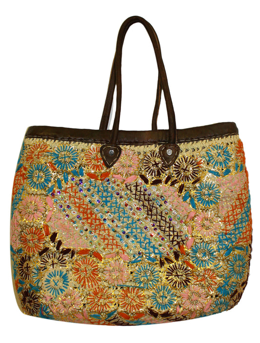 Moroccan Multi-Color Hand Designed Straw Bag - HB002B