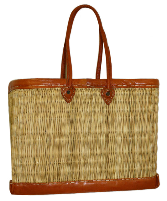 Moroccan Handwoven Straw Handbag - HB005-BRN