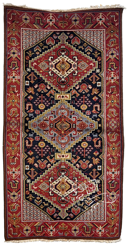 Red Turkish Rug with Geometric Designs