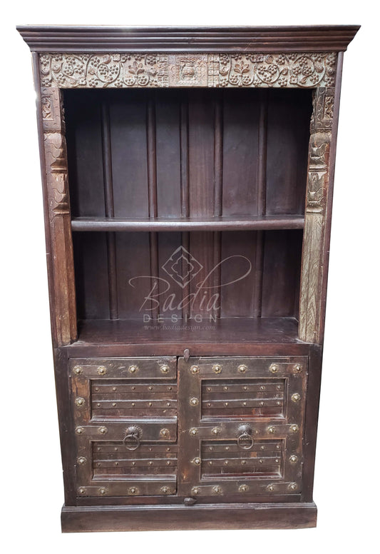 Tall Vintage Hand Carved Metal and  Wood Cabinet - CW-CA073