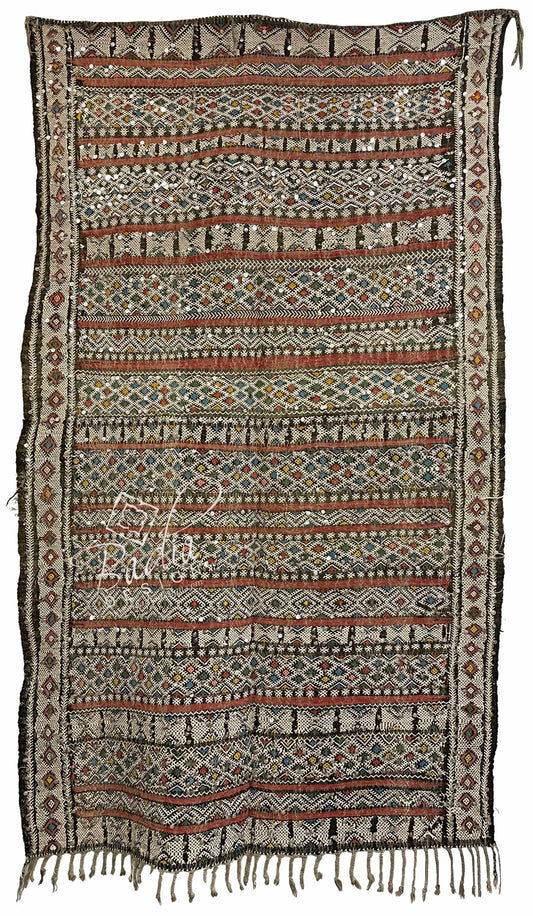 Authentic Moroccan Kilim Rug with Silver Sequins