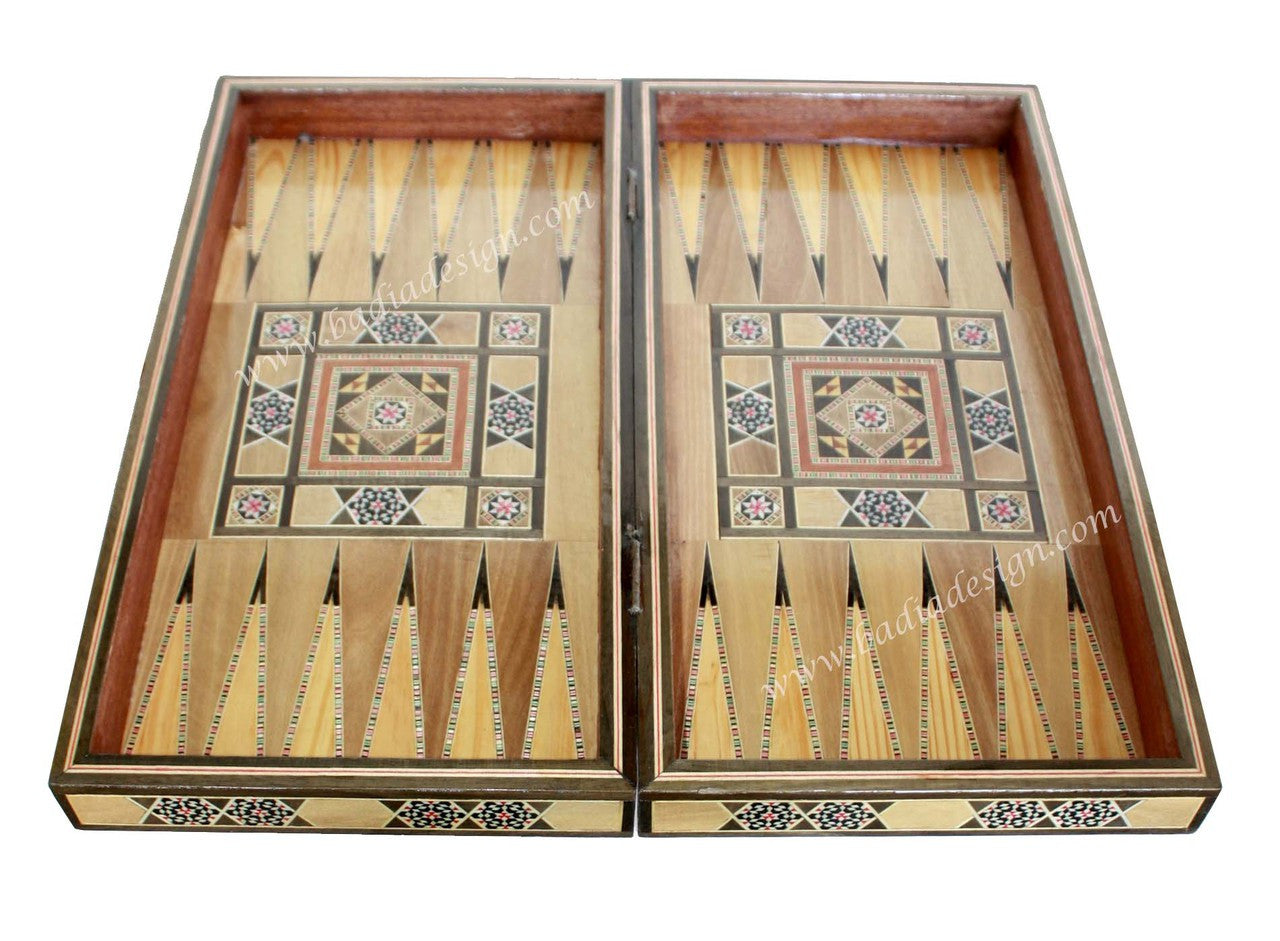 Inlaid Backgammon Board Game with Playing Pieces