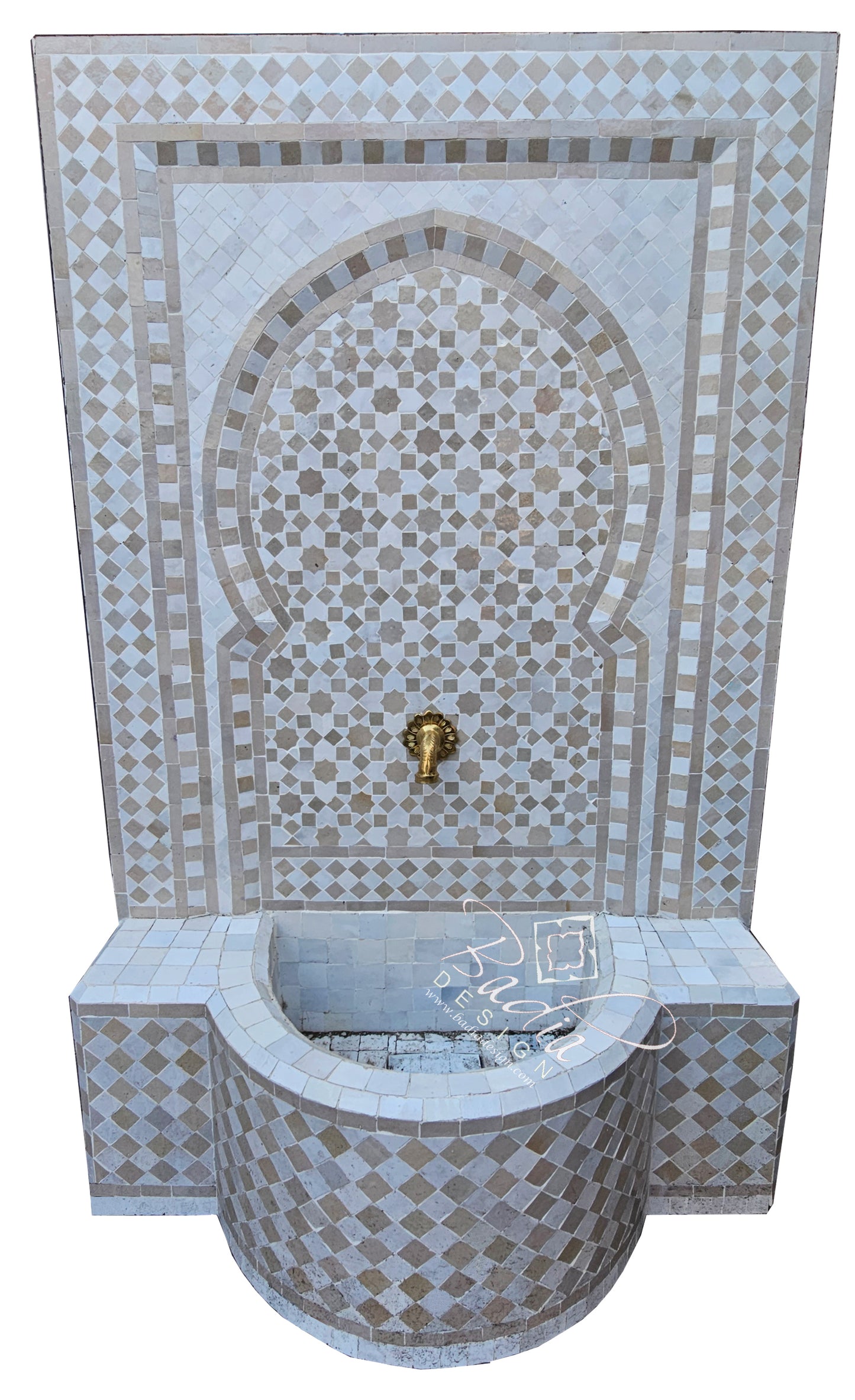 Beige-White Mosaic Tile Water Fountain