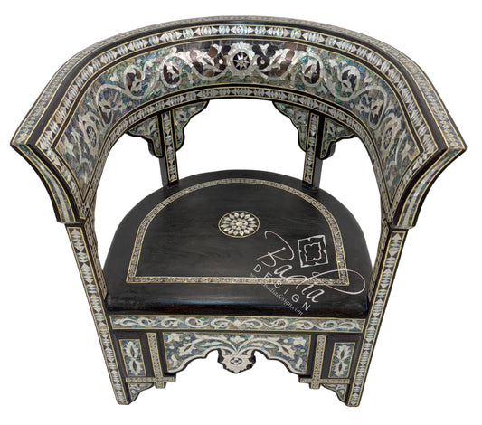 Intricately Designed White Mother of Pearl Inlay Chair