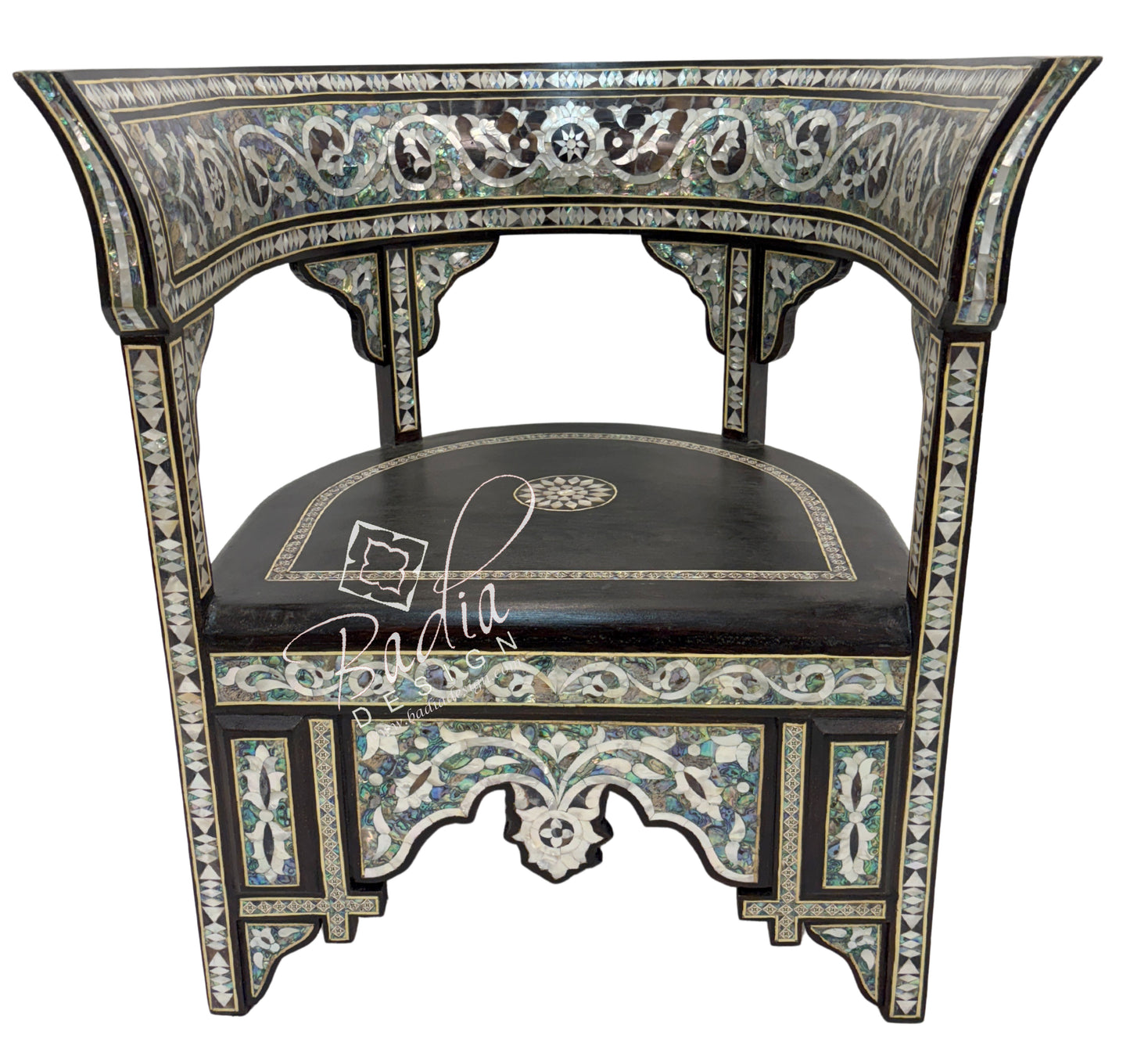 Intricately Designed White Mother of Pearl Inlay Chair