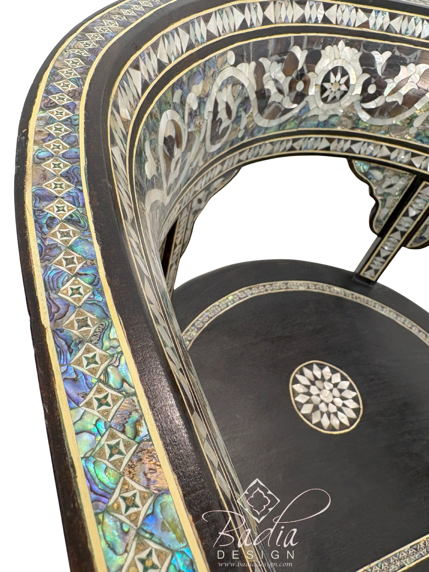 Intricately Designed White Mother of Pearl Inlay Chair