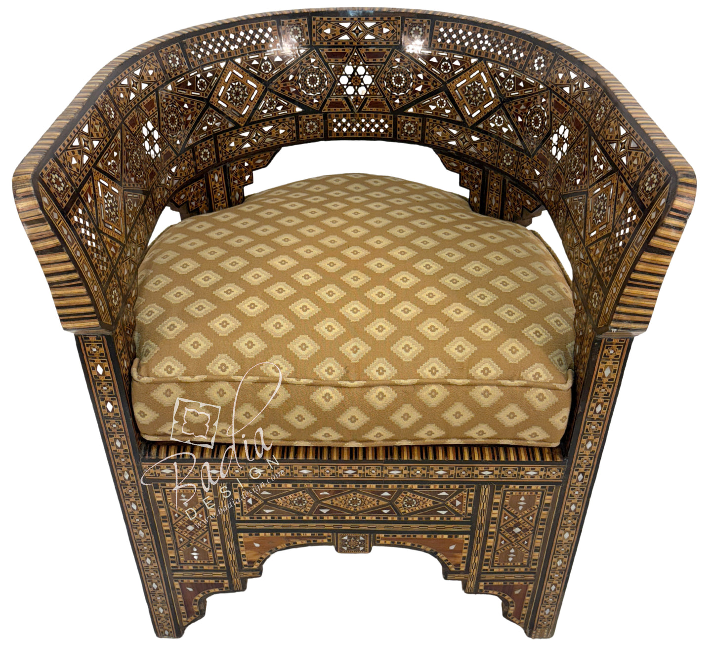 Handcrafted Mother of Pearl Inlay Chair with Cushion