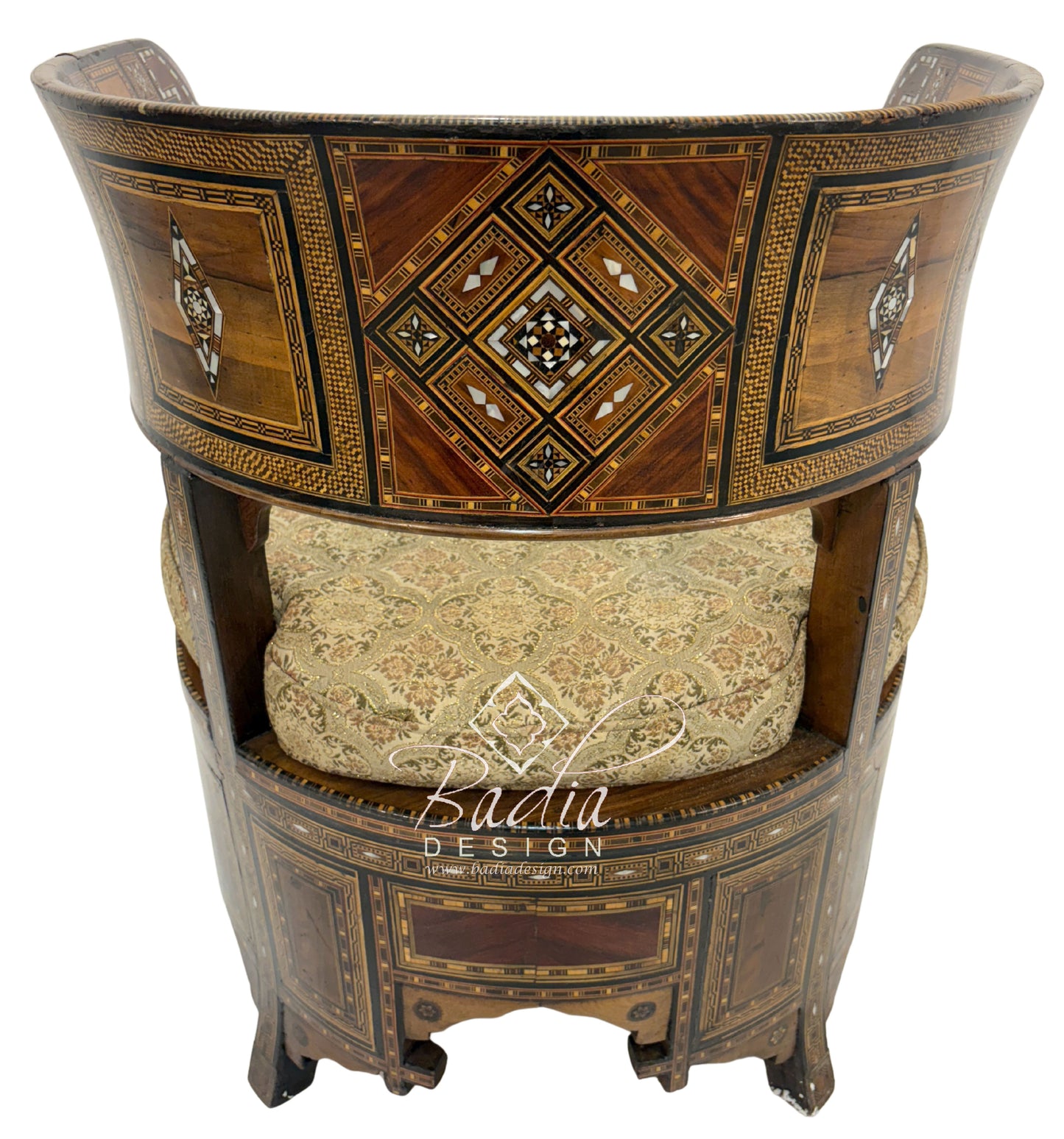 Handcrafted Mother of Pearl Inlay Chair with Cushion