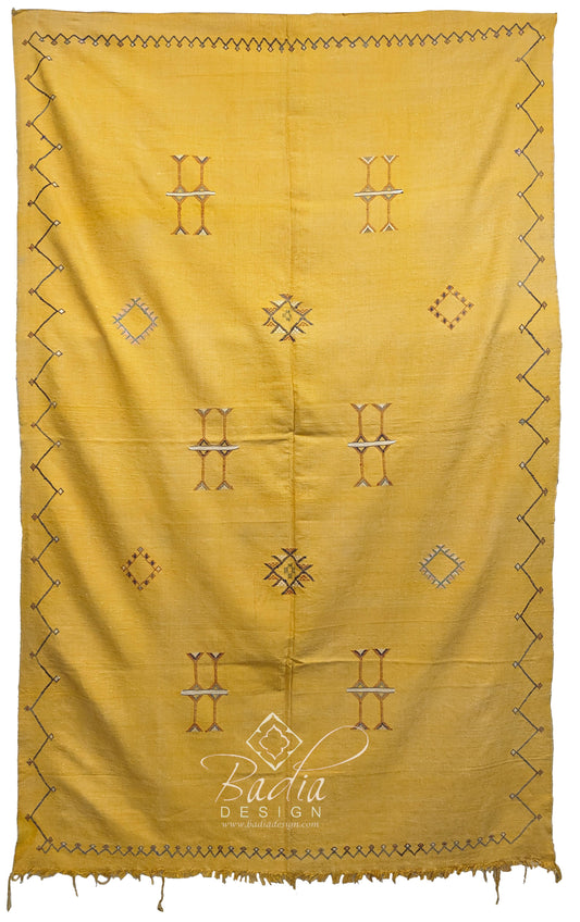 Moroccan Yellow Cactus Silk Rug with Tribal Designs