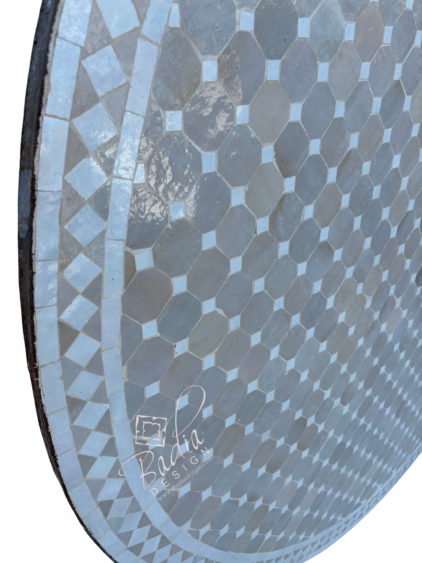 60 Inch Moroccan Round Beige and Off-White Tile Table