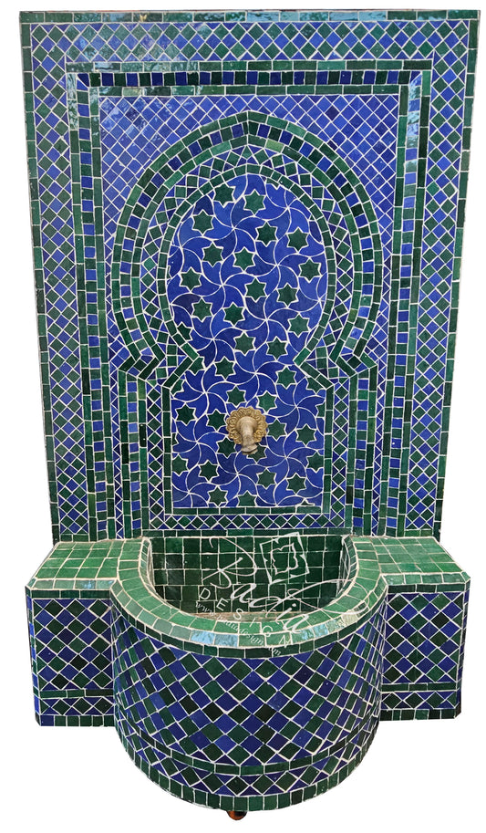 Blue-Green Mosaic Tile Water Fountain