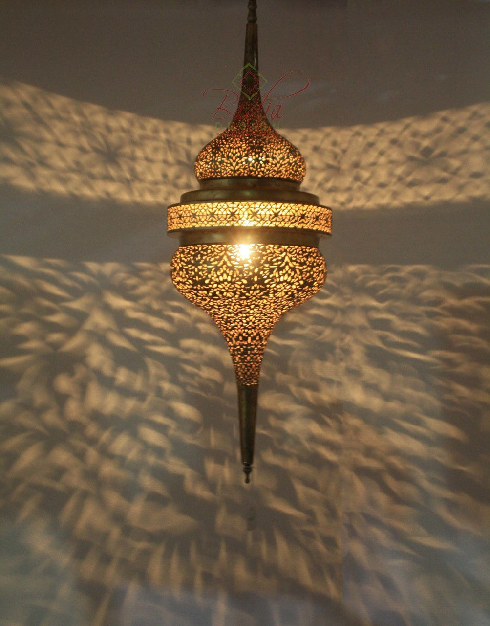 Tall Hand Punched Brass Chandelier