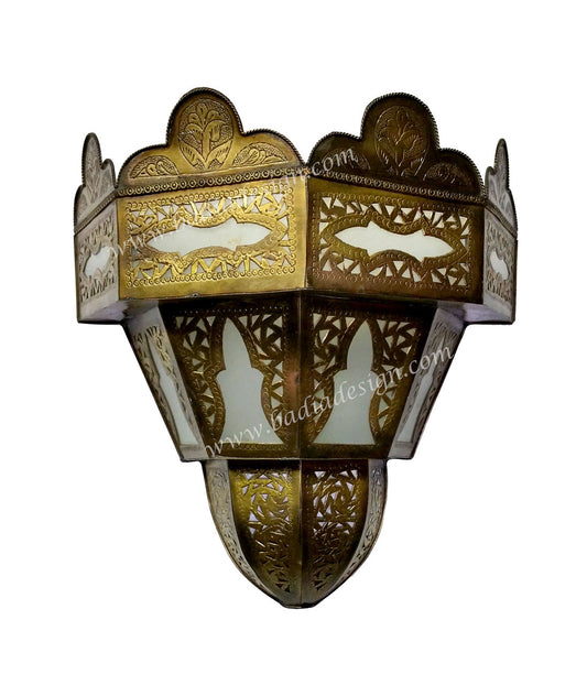 Brass Wall Sconce with White Glass