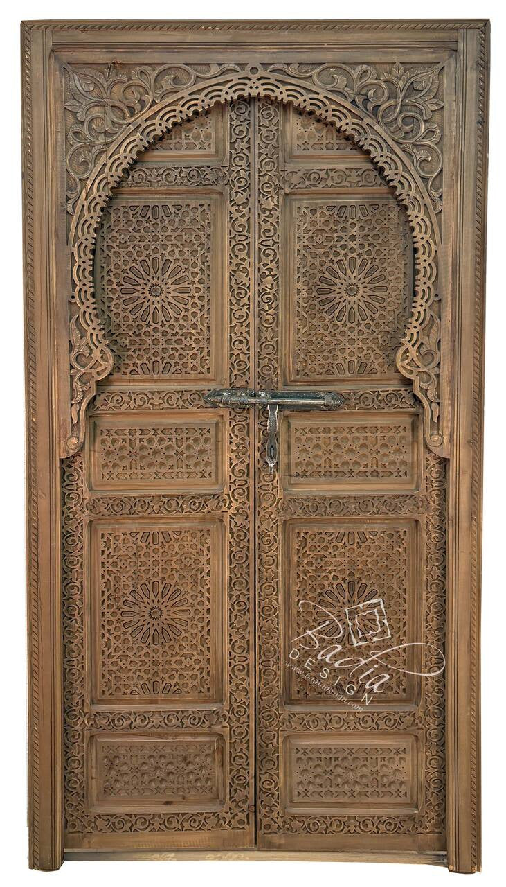 Stained Hand Carved Wooden Door