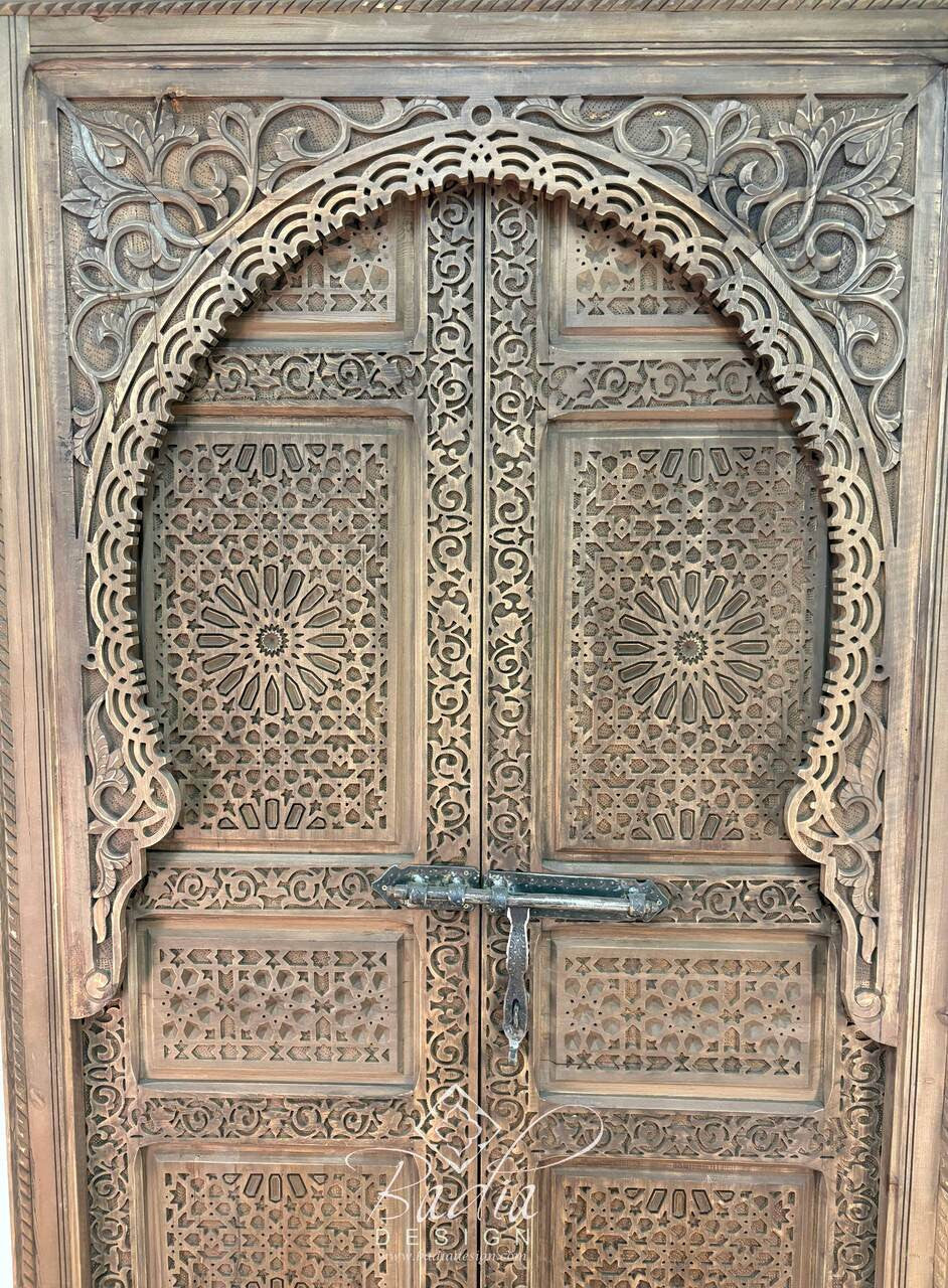 Stained Hand Carved Wooden Door